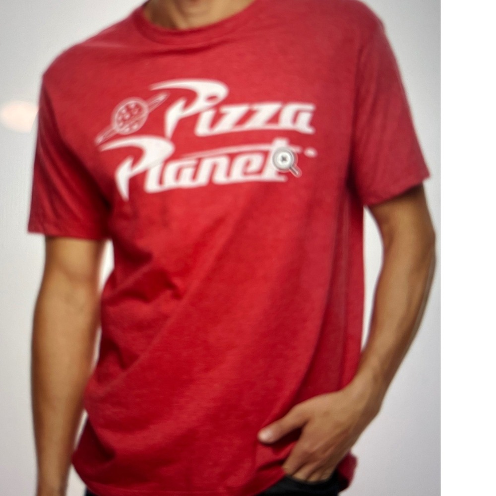 Disney Pixar Toy Story Pizza Planet Graphic T Shirt‎ Mens Large Red Cotton Blend
